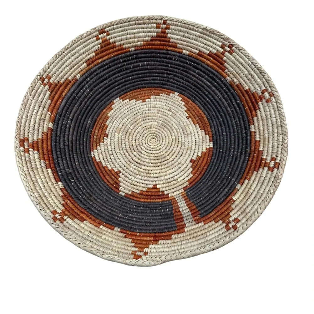 Handmade Woven Basket Bowl Wall Decor Geometric Sunburst Terracotta 14.5in‎